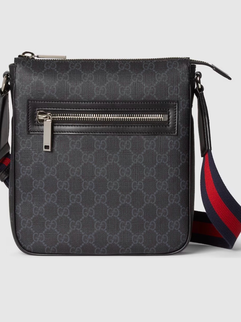 Gucci Black GG Supreme Messenger with Red & Blue Web Strap